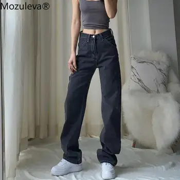 Mozuleva Solid Jeans Bred Ben Mujer Streetwear Hip Pop Boyfriend Jeans For Kvinder med Høj Talje Løs Demin Bukser Kvindelige koreanske