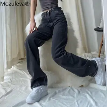 Mozuleva Solid Jeans Bred Ben Mujer Streetwear Hip Pop Boyfriend Jeans For Kvinder med Høj Talje Løs Demin Bukser Kvindelige koreanske