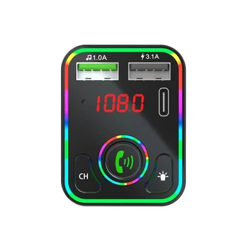 MP3 Trådløse Bluetooth-5.0 FM-Radio Transmitter til Bilen,Adapter og Modtager,Dual USB Type-C Opladning Bil Oplader