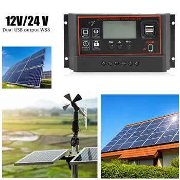 MPPT PWM Solar laderegulator 12V 24V Solar Panel Batteri Regulator 2 USB-Port LCD-Display 10A 20A 30A