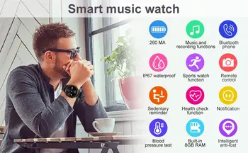 MT-3 Musik Smart Ur 8G Hukommelse Mænd Bluetooth Opkald, Fuld Touch-Skærm, Vandtæt Optagelse Funktion Smartwatch Fitness Tracker