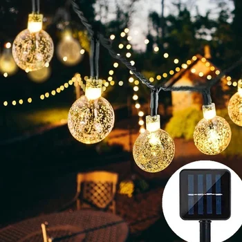 Multi-mode solar light krystalkugle, 5M/7M/12M/ LED string lys eventyr belysning garland julefrokost udendørs udsmykning.