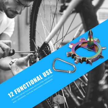 Multifunktionelle 12 i 1 Gear Offentlig Cykel Reparation Pocket Værktøj Key Blæksprutte Oplukker Skruetrækker med Lidt Karabinhage