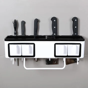 Multifunktionelle Køkken Rack vægmonteret Punch-gratis Opbevaring Boks Knivholder Vedhæng Køkkengrej Leverer Plast Krydderier