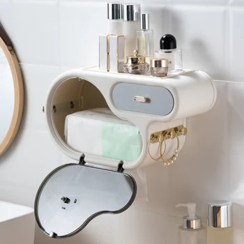 Multifunktions-Multi-lag Papir Indehaveren Punch Gratis vægmonteret Vandtæt Opbevaring af Papir Arrangør Tissue Box til Toilet Badeværelse