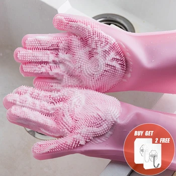 Multifunktions Silikone Rengøring Handsker Magic Silikone Lør-Handsker Til Køkken Husstand Silikone Opvaskehandsker