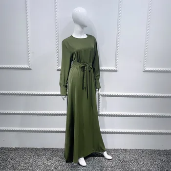 Muslimske Kjole Mellemøsten Islamiske Ramadan Eid Robe Dubai Abaya Tyrkiet Bælte Lace-up Lang Kjole Muslimske Mode Klæder Donsignet