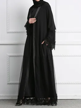 Muslimske Kvinder Kjole Cardigan Med Blonder Kjole Kjole Bælte Midt Øst Dubai Tyrkiet Marocain Abayas Kaftan Femme Vestidos Largos Ramadanen, Eid