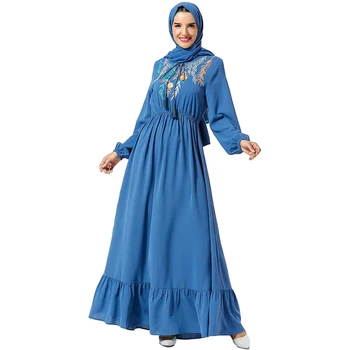 Muslimske Kvinder Plisseret Kjole Lang Robe Broderi Arabiske Kjole Flæsekanter Kaftan Islamiske Kjole Løs tyrkisk UAE langærmet Kjole