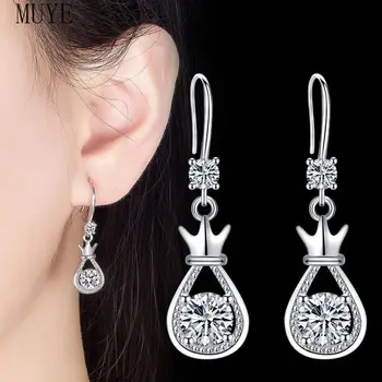 MUYE 925 Sterling Sølv Zircon Crown Vand Dråbe Øreringe Ear Hook-for Kvinder er Girl Fashion Bryllup Smykker 2021 Ny