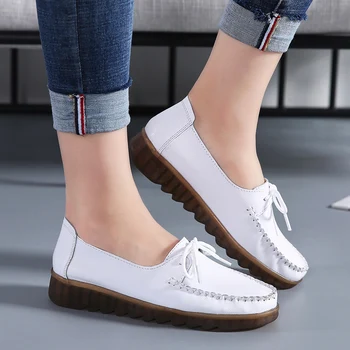 MVVJKE Kvinder sko hvid loafers til kvinder casual sygeplejerske flade sko let walking sko i ægte læder Shoes sneakers Mujer