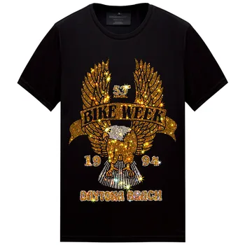 Mænd 2021 Eagle Rhinestones T-Shirts Mode Streetwear Slank Mercerized Bomuld O-Hals, Korte Ærmer Casual t-shirts Plus Størrelse 6XL