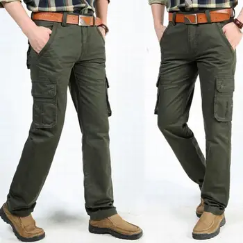 Mænd, Bukser, Casual Bukser Plus Size Mænd Overalls Solid Farve Multi-lomme Lige Cargo Bukser Bukser Udendørs Bukser Til Mænd 2021