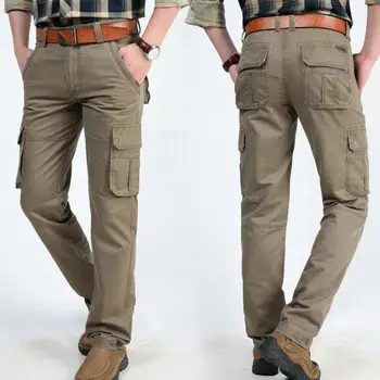 Mænd, Bukser, Casual Bukser Plus Size Mænd Overalls Solid Farve Multi-lomme Lige Cargo Bukser Bukser Udendørs Bukser Til Mænd 2021