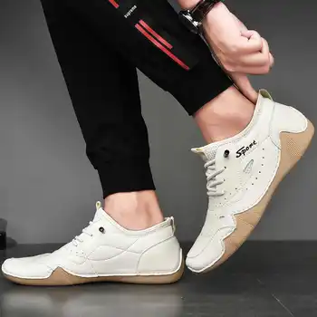 Mænd Casual Sko Mode Lace-up Solid Sneakers Mænd Fritid Gå Udendørs Sko Kørsel Lejligheder Dagdriver Mandlige Sommeren Luksus Dagdriver