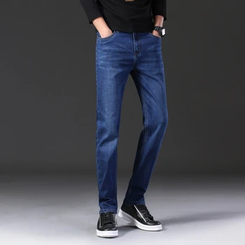 Mænd er Slim Denim Jeans Lomme Badge Broderi 2021 Efterår Mode Mærke Tøj Premium Cotton Stretch Jeans