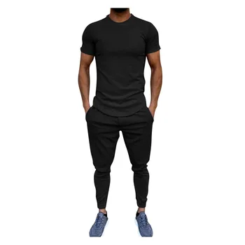 Mænd er Sommer jogging Sæt 2-Stykke Strand Solid kortærmet T-Shirts og Lange Bukser Sæt træningsdragt Mænd tøj ensemble homme 2021