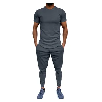 Mænd er Sommer jogging Sæt 2-Stykke Strand Solid kortærmet T-Shirts og Lange Bukser Sæt træningsdragt Mænd tøj ensemble homme 2021