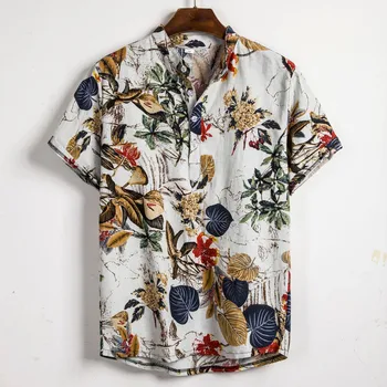 Mænd er sommer skjorte etniske kort-langærmet shirt mode afslappet bomuld trykt Hawaii-skjorte top størrelse M-3XL футболка 40*