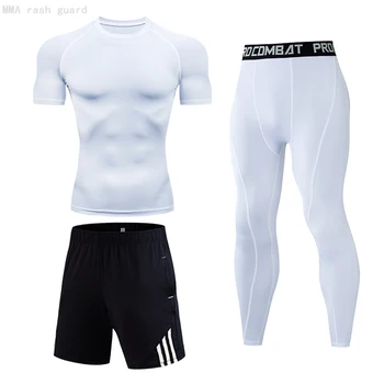 Mænd er Sommer Træningsdragt Kort Træning Tøj Top Trænings-og løbetights Kompression Leggings Sved Fitnesscenter Joggere træningsdragt Mænd