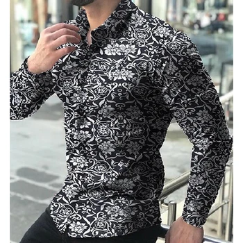 Mænd med Lange Ærmer Efteråret Afslappet Button-Down Skjorter Top Fashion Ferie Floral Print Business Slank Muskel Toppe