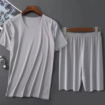 Mænd ' s Ice Silke Korte Ærmer, der Passer i Stor Størrelse Fritid Hjem T-Shirt, Shorts Pyjamas Sæt Besætning hals Trænings-og Hurtig Tørretumbler