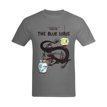 Mænd ' s Tintin-Den Blå Lotus Art Design T-Shirt