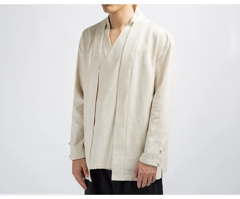 Mænd Tøj 2020 Herre Bomuld Og Linned Solid Kausale Sort Kimono Jakke Mandlige Koreansk Stil Windbreaker