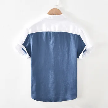Mænd Tøj 2021 Sommeren Syning af Linned kortærmet Shirt Mænd er Tynd Løs Åndbar Revers Camisas Para Hombre