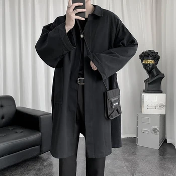 Mænd Windbreaker Koreansk Stil Tendens Smuk Løs Frakke Cardigan Lang Grøft Outwear