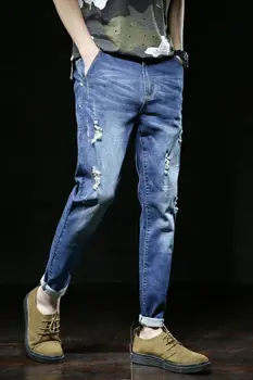 Mænds 2021 sommeren nye jeans, tynd sektion trendy mærke tendens ni-punkt bukser Slanke fødder fritids-Gratis fragt Kampagne
