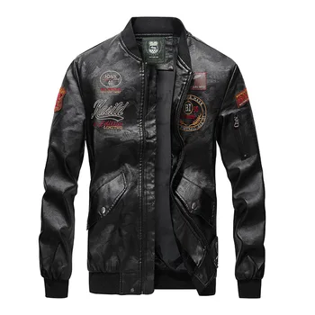 Mænds efterår og vinter fashion trendy vasket PU læder jakke motorcykel læder jakke