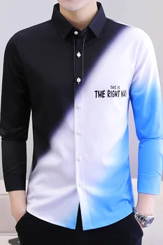 Mænds Kontrast Shirts, Casual Slim Fit langærmet shirt til Mænd 2021 Nye koreanske Brev Print Bluse Homme Høj Kvalitet Tøj