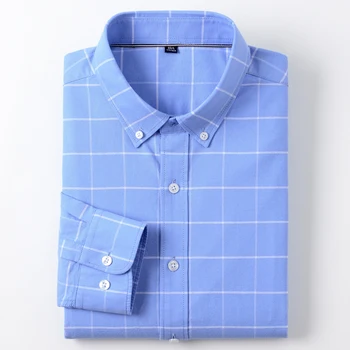 Mænds Mode, Bomuld, Oxford Stribet Plaid Skjorter Enkelt Patch Lomme med Lange Ærmer Standard-fit Overtøj Casual Arbejde Shirt