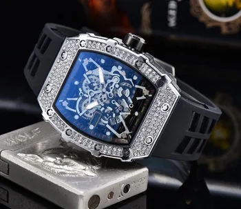 Mænds Ure Luksus Diamant Begrænset Chronograph Silikone Rem Mandlige Armbåndsur Relogio Masculino