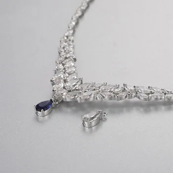 Mærke 1:1 Elegante Temperament Diamant Vinter Blad Blå Krystal Konvertible Dråbe Vand Kravebenet Halskæde Vedhæng Sølv Smykker
