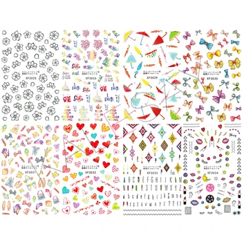 Nail Art Stickers Dekoration Decals Design Blomst Fugle Fjer Manicure Design Kærlighed Kat Sticker Negle Udsmykning Tegnefilm