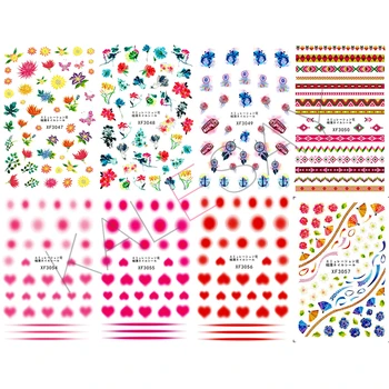 Nail Art Stickers Dekoration Decals Design Blomst Fugle Fjer Manicure Design Kærlighed Kat Sticker Negle Udsmykning Tegnefilm