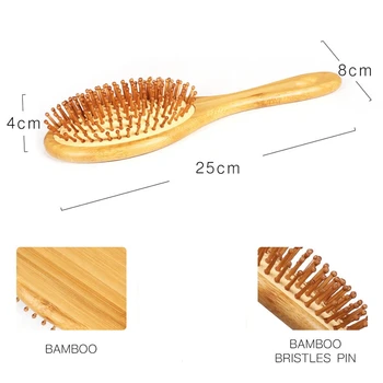 Naturlig Bambus Hår Børste Bambus Børster Pin-Massage Kam Forbedre hårets Vækst Forhindre hårtab Skæl i Hovedbunden 3Pcs/Sæt