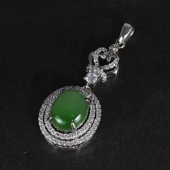 Naturlig Gemstone Jade Heldig Vedhæng Rigtig Ren 925 Sterling Sølv For Kvinder, Antik, Retro Mode Smykker
