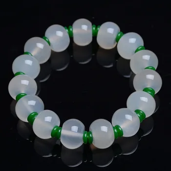 Naturlig hvid agat handcarved runde perler armbånd perler for par, kvinde, mænd, perler armbånd med jade armbånd