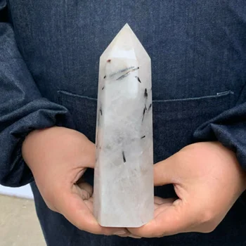 Naturlig sort turmalin crystal Obelisk kvarts krystal energi kolonne