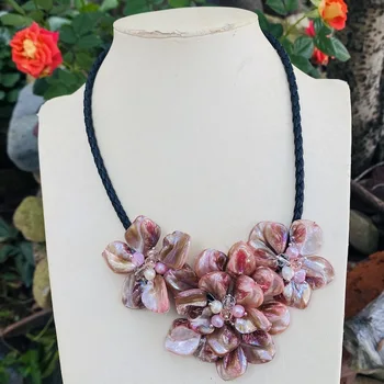 Naturlige Ferskvands perle af perlemor lilla Krystal blomst choker halskæde til kvinder