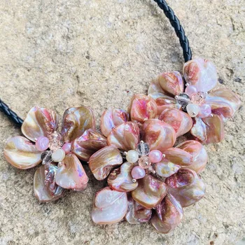 Naturlige Ferskvands perle af perlemor lilla Krystal blomst choker halskæde til kvinder