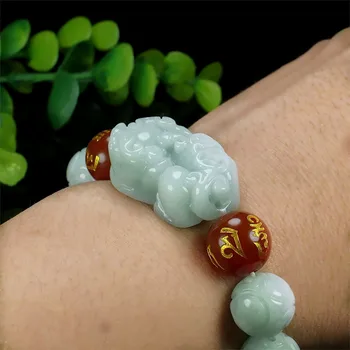 Naturlige Jade Emerald 13mm Dragon Perler Pixiu Armbånd Justerbar Armbånd Smykker Mode Tilbehør DIY Lykke Amulet