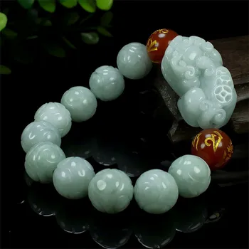 Naturlige Jade Emerald 13mm Dragon Perler Pixiu Armbånd Justerbar Armbånd Smykker Mode Tilbehør DIY Lykke Amulet