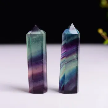 Naturlige Sekskantede Krystal Kvarts Healing Fluorit Wand Stone Lilla Grøn Gemsupport Engros-Og Dropshipping