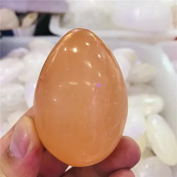 Naturlige selenite Æg form orange Gips sten rock kvartskrystal Mineralske til Indretning gave træ-base Healing