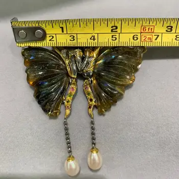 Naturlige semi-ædle sten sommerfugl broche pins & vedhæng-dobbelt brug 925 sterling sølv insekt fint kvinder smykker kun 1