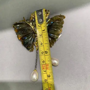 Naturlige semi-ædle sten sommerfugl broche pins & vedhæng-dobbelt brug 925 sterling sølv insekt fint kvinder smykker kun 1